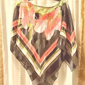 Floral Silk Poncho with Pink and Black Design